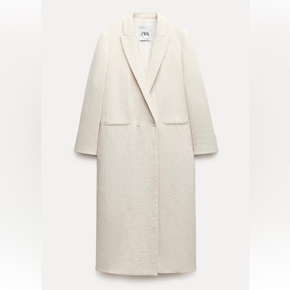 Zara Minimalist Wool Blend Textured Coat Ecru Cream ZW Collection size M NWT - Picture 12 of 16